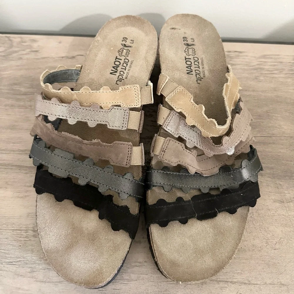 Naot Adina Cork Wedge Slide Sandals Womens Shoes size 9 summer boho neutral